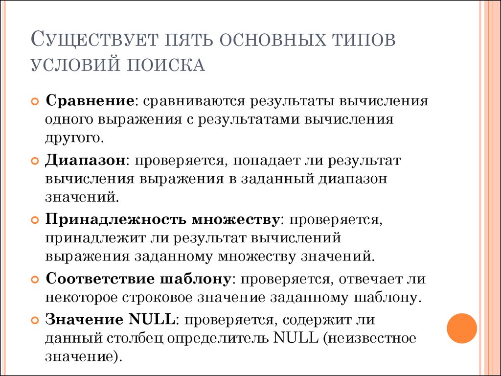 Тип условий