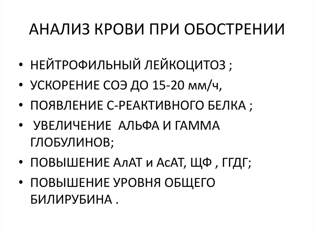 АНАЛИЗ КРОВИ ПРИ ОБОСТРЕНИИ