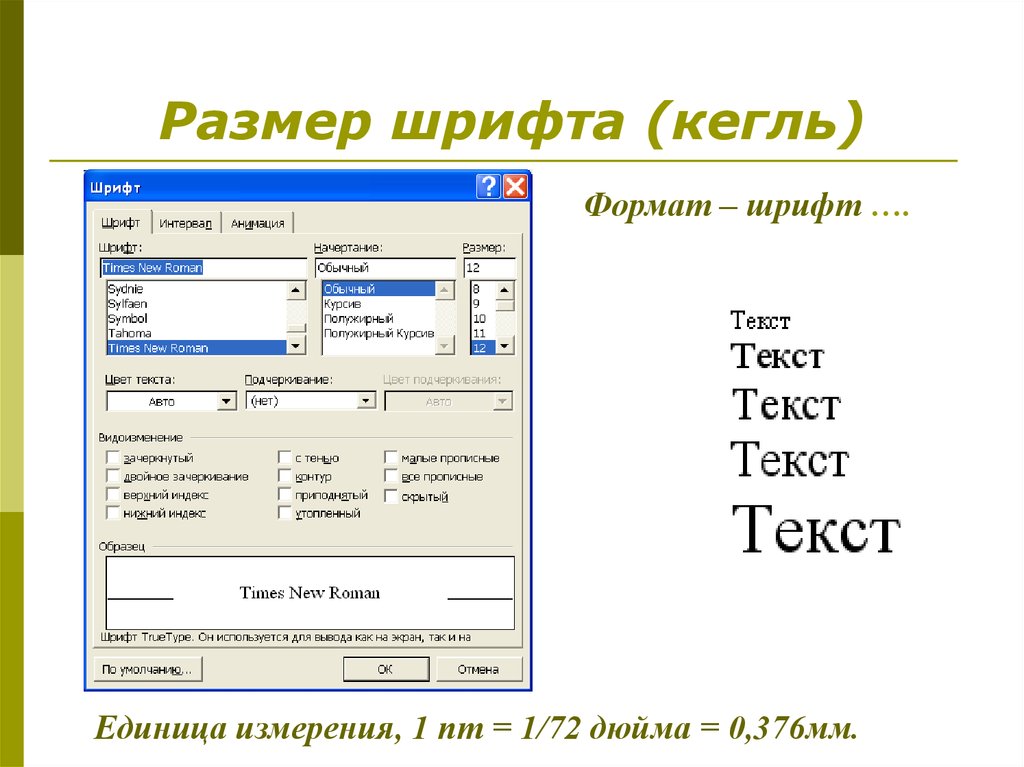 Кегль в презентации это