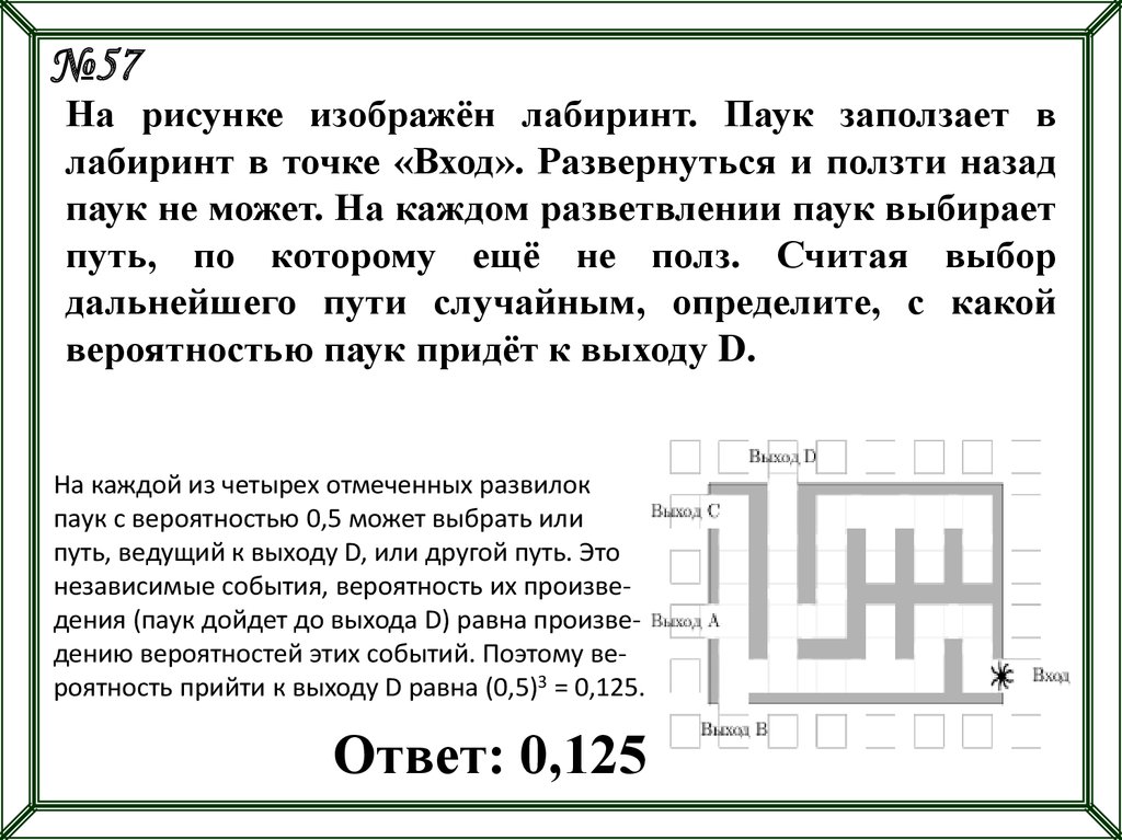 Рисунке изображен лабиринт паук заползает в лабиринт в точке вход