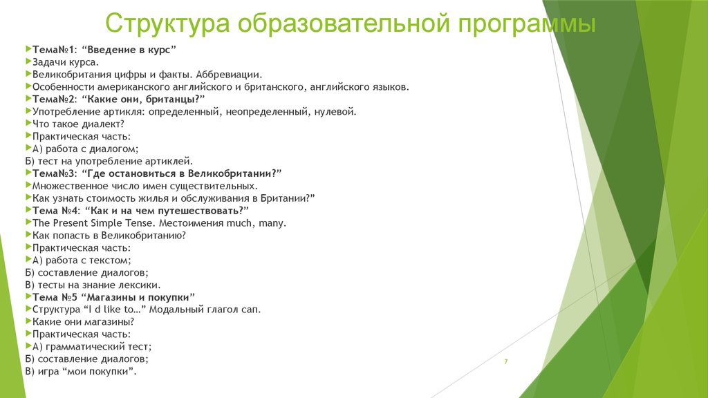 Структура образовательной программы. Cnhernehf учебного курса «Введение в специальность».. Структура учебного курса Введение в специальность.