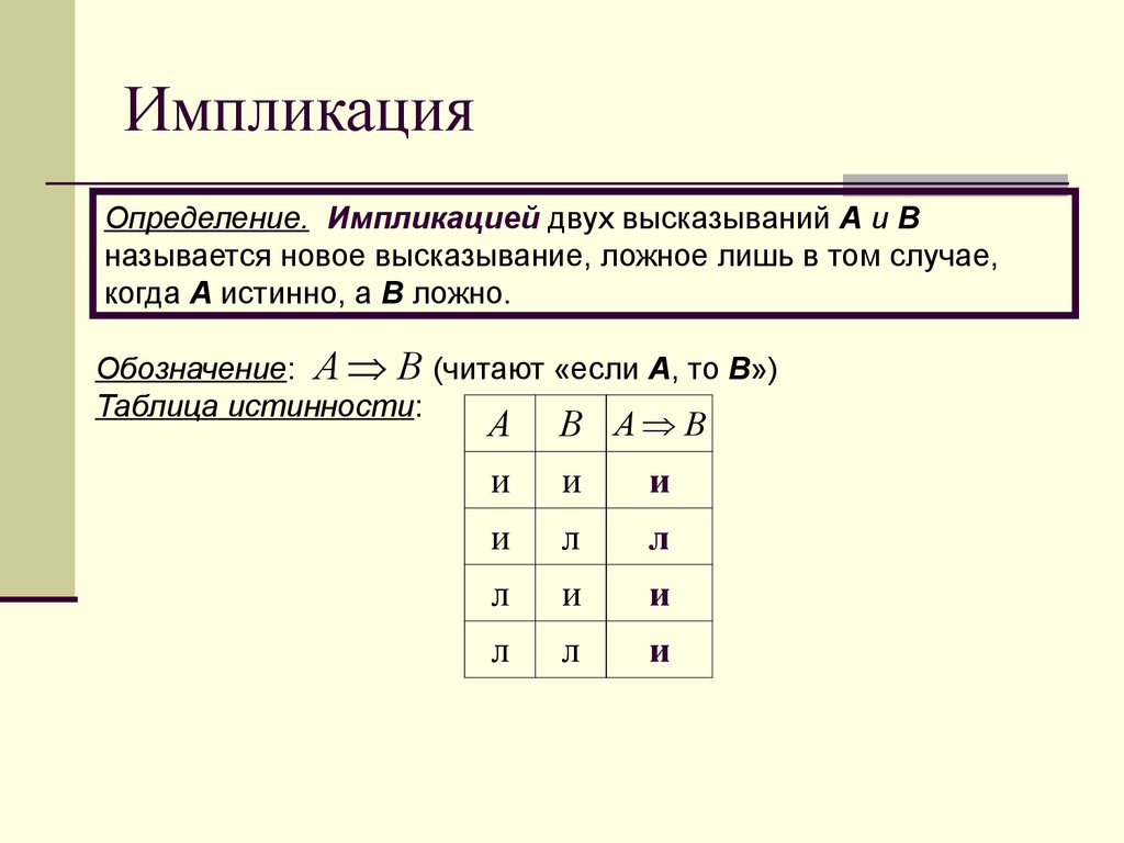 Логическая операция следование. Импликация операции алгебры логики. Формулы логических операций с импликациями. Таблица импликации логика. Логика Информатика импликация.