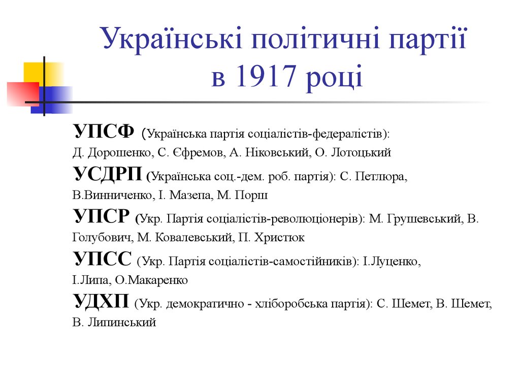 Українські політичні партії в 1917 році