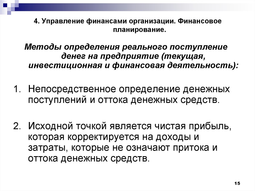 4. Управление финансами организации. Финансовое планирование.
