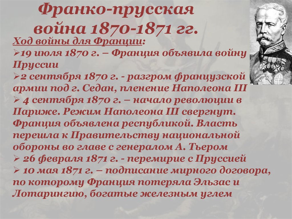 Причины франко. Основные события Франко германской войны 1870-1871.