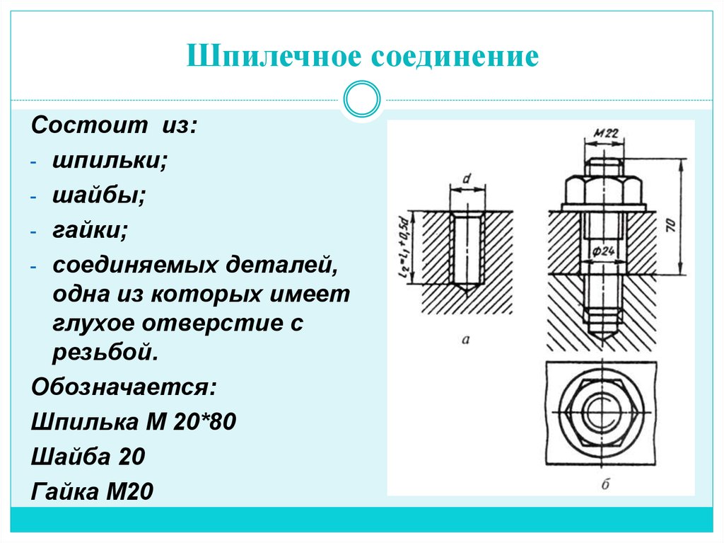 Соединение двух деталей шпилькой чертеж