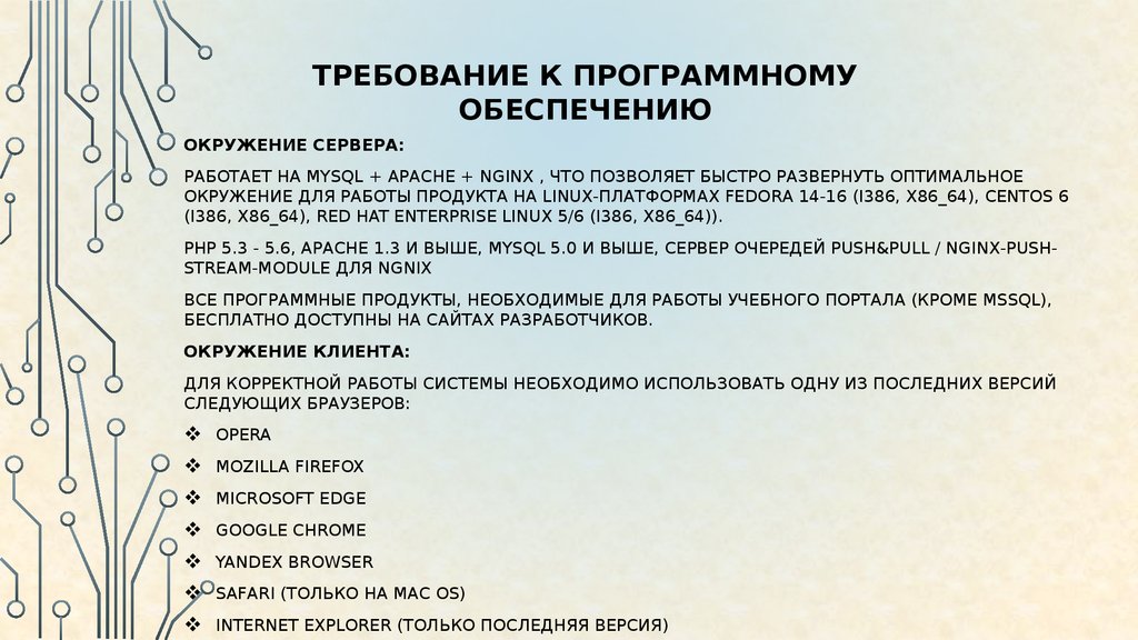 Требования к программному обеспечению. • Основные программные требования. Технические требования к программному обеспечению. Требования к программному обеспечению сайта.