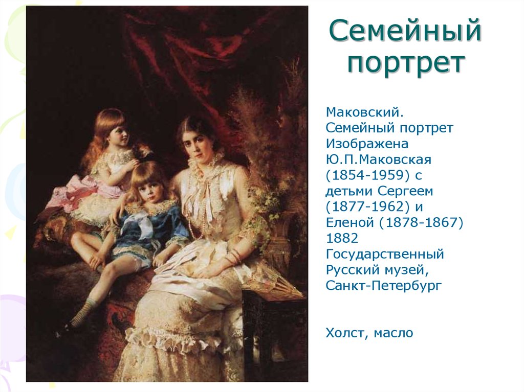 В каком году появились портреты. Константин Маковский семейный портрет 1882. Маковский семейный портрет русский музей. Маковский портрет детей художника 1882. Семейный портрет картина Маковского.