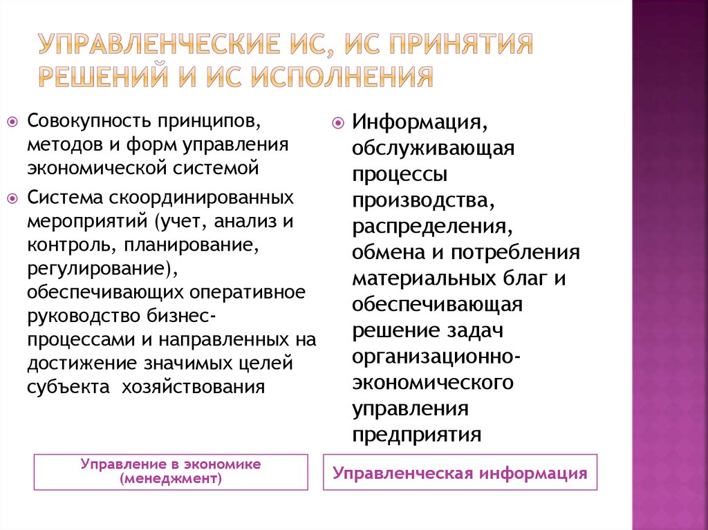 Информационно управленческая культура. Характеристика управленческих решений. Совокупность исполняемых задач работа.