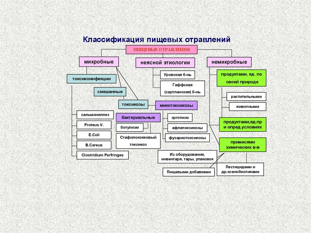 Заполните недостающие звенья и поставьте стрелки в схеме пищевых отравлений