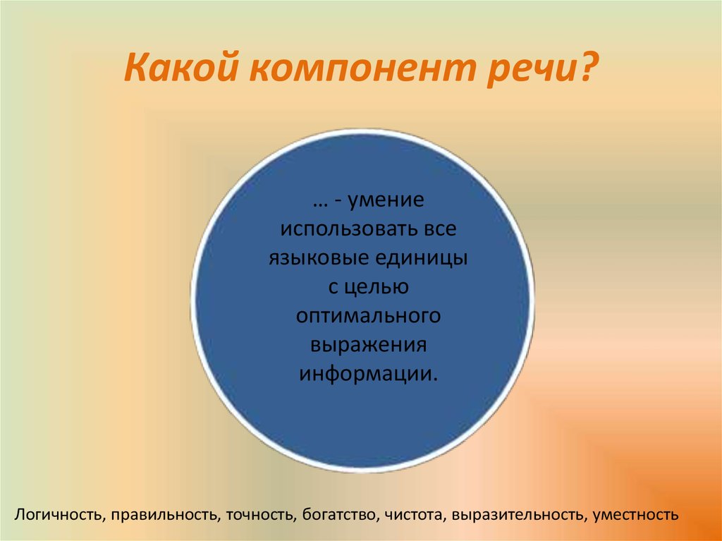 Фразы информация. Языковые компоненты речи. Компоненты речевых умений. Компоненты речевой способности. Логичность речи учителя цели.