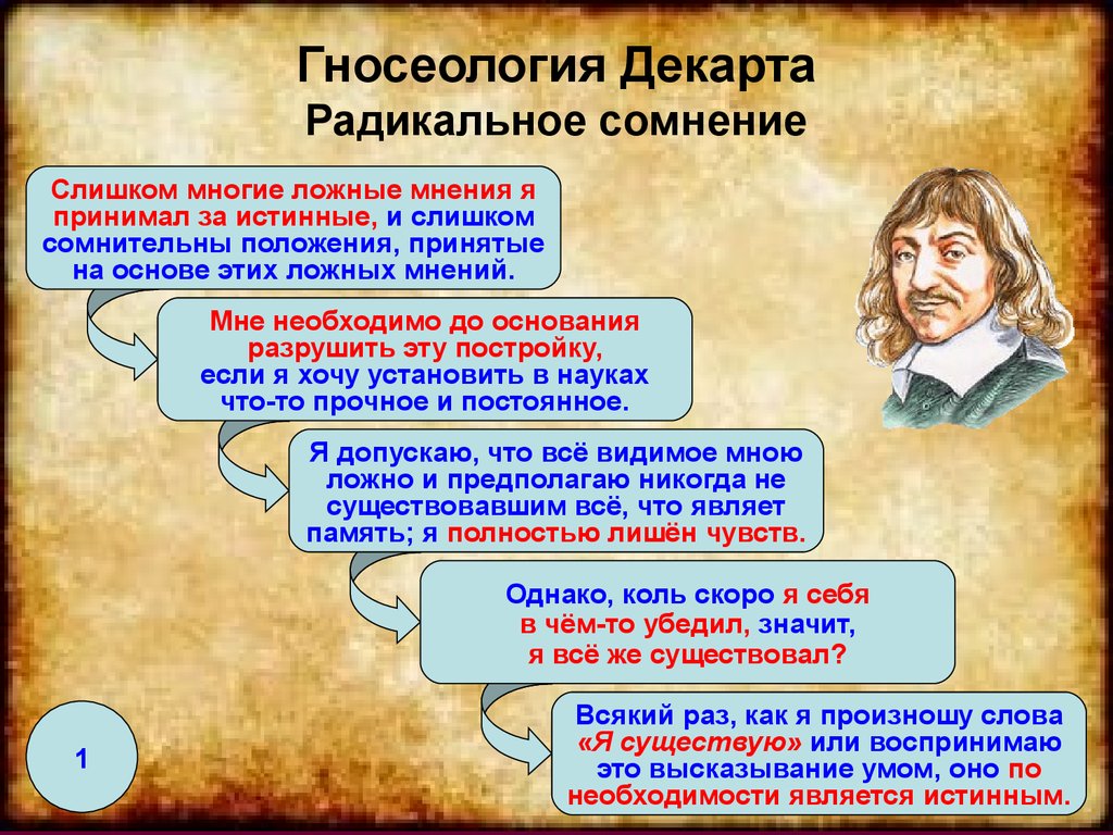 Жизненная необходимость истинное. Рене Декарт гносеология. Радикальное сомнение Декарта. Метод сомнения р.Декарта. Принцип радикального сомнения Декарта.