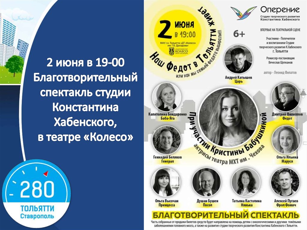 2 июня в 19-00 Благотворительный спектакль студии Константина Хабенского, в театре «Колесо»