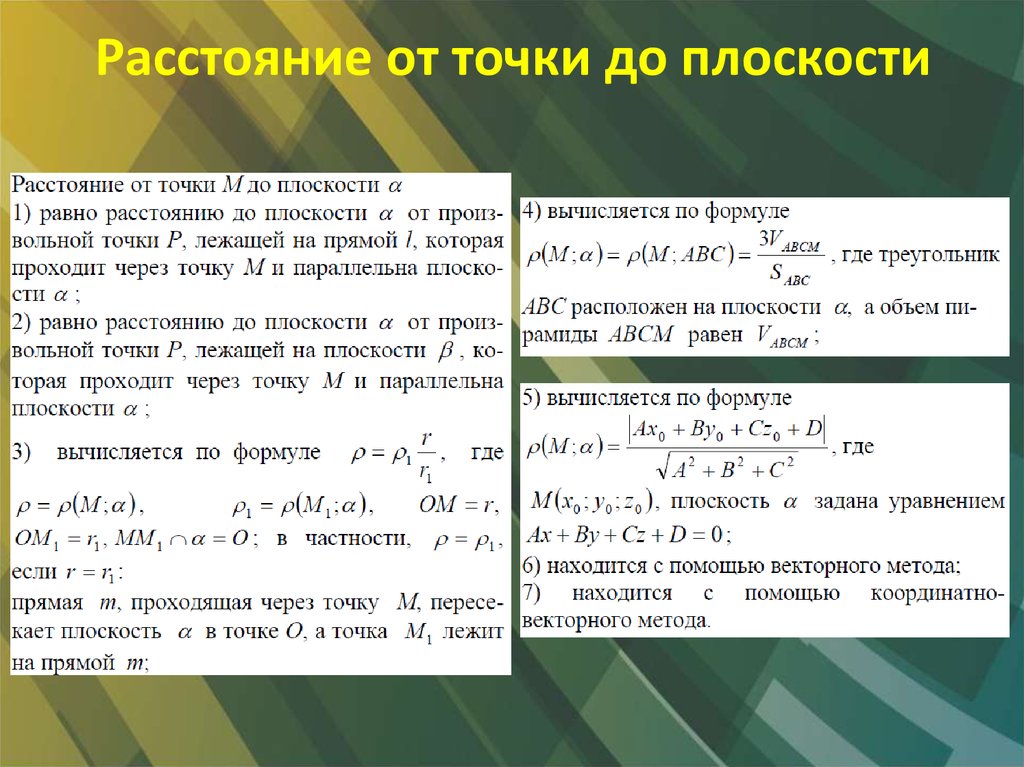 Расстояние от точки м до плоскости