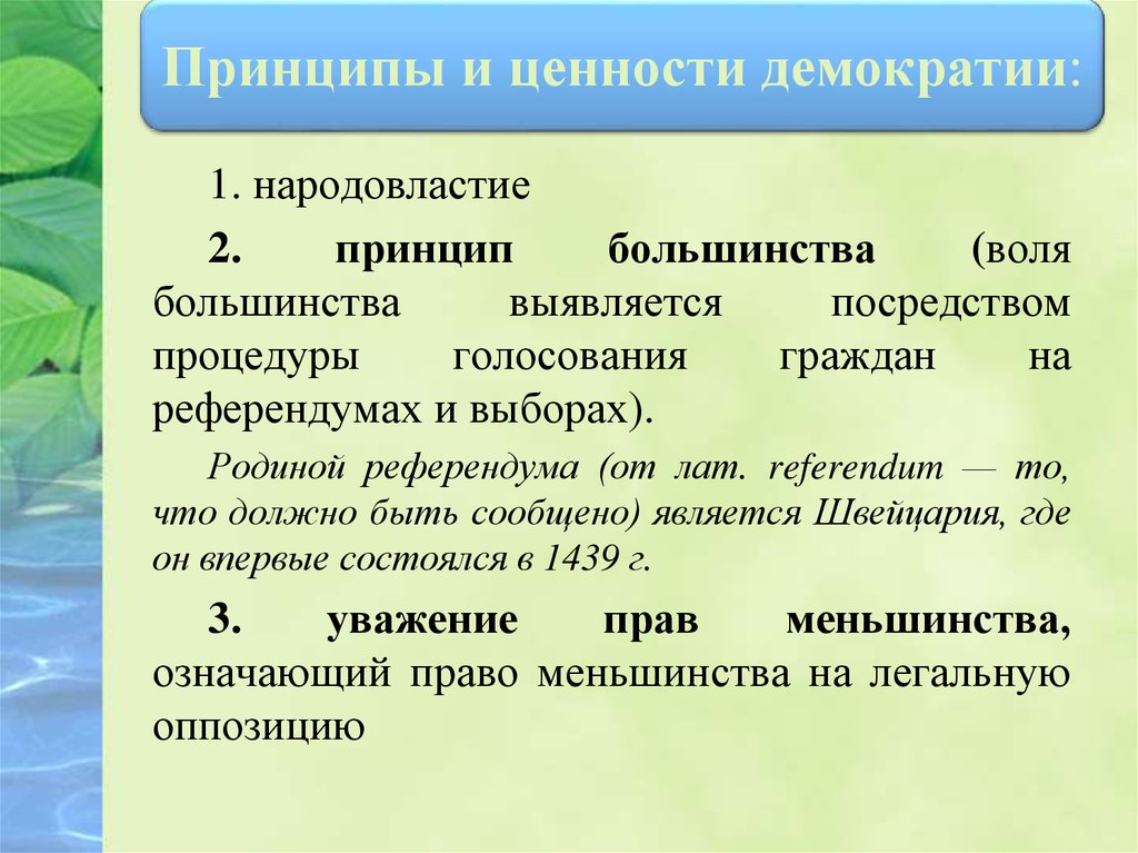 Принцип большинства дополняется принципом защиты прав меньшинства. Принцип народовластия принцип большинства. Принципы и ценности демократии. Принцип большинства в демократии. Демократические ценности примеры.