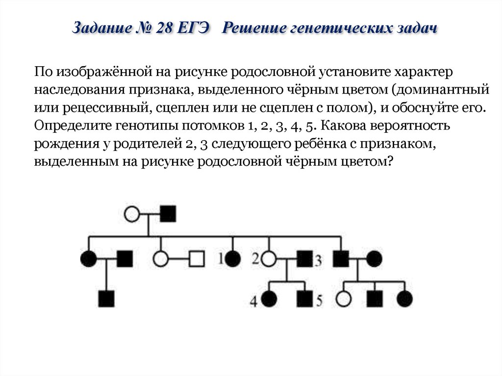 В изображенной на рисунке родословной признак выделенный черным цветом является