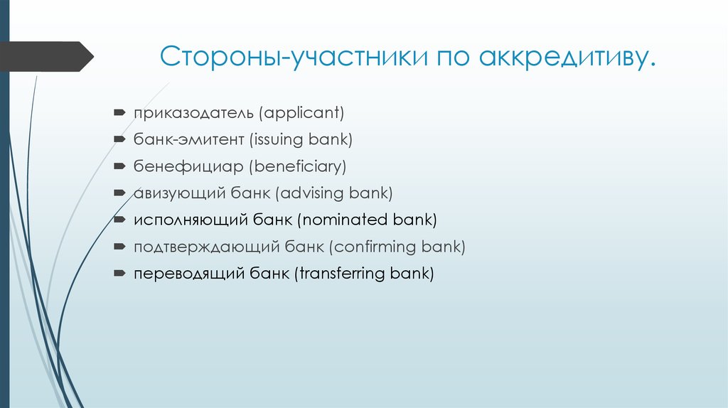 Сторона участник. Стороны участники. Applicant аккредитив. Приказодатель перевода. Авизующая сторона.