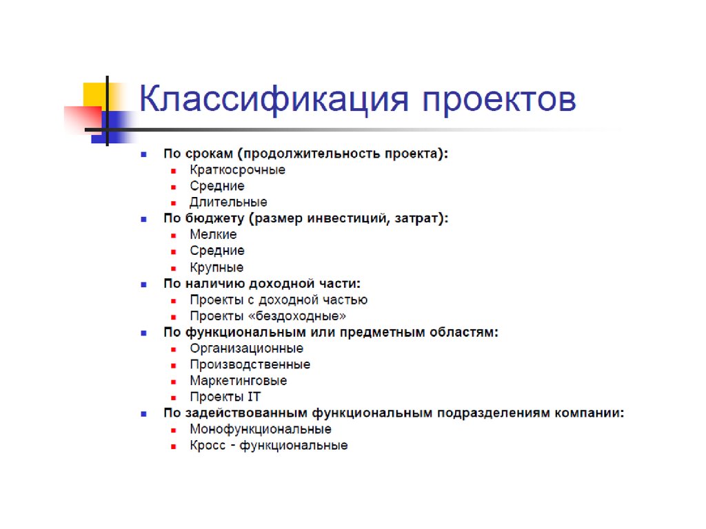 Классификация проектов по продолжительности