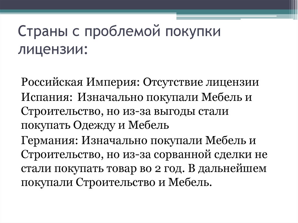 Страны с проблемой покупки лицензии: