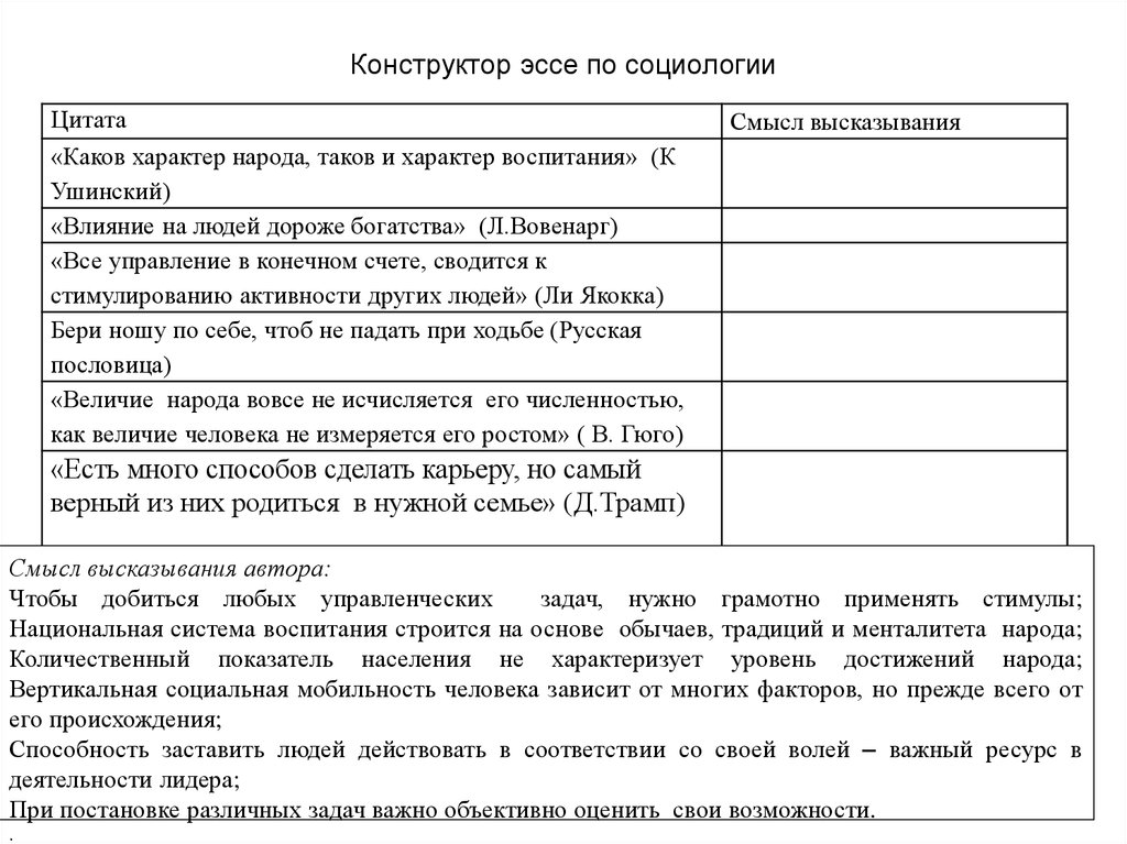 Образец эссе по социологии