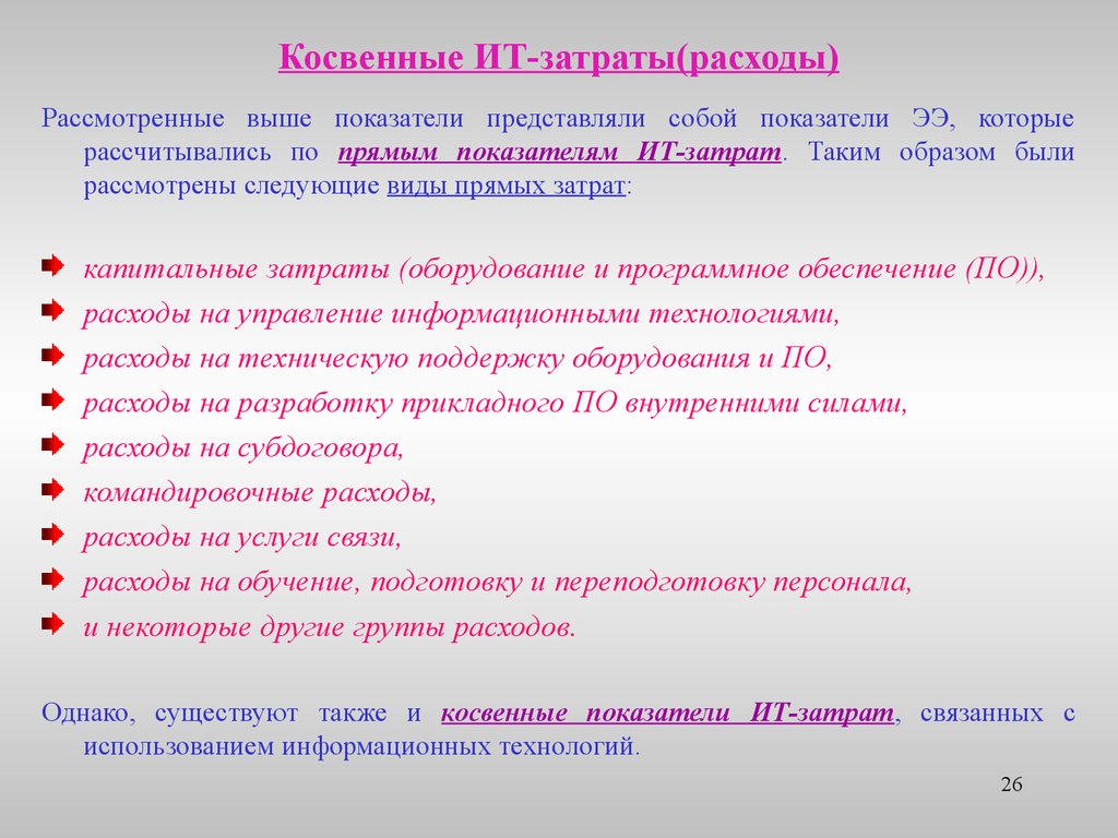 Прямая и косвенная эффективность. Косвенные расходы ИТ проекта. Показатели прямых затрат. Виды затрат на ИТ. Косвенная эффективность информационных технологий это.