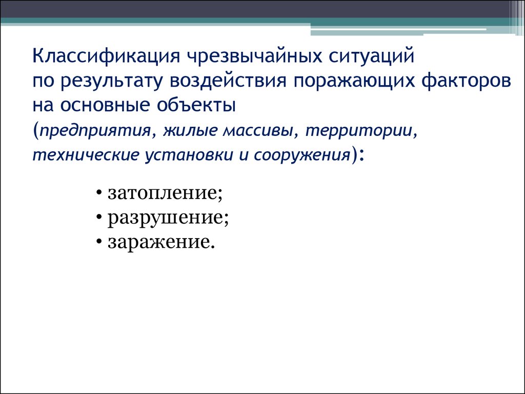 Итог ситуации. Классификация ЧС по поражающему фактору.