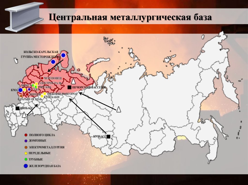 Схема металлургических баз. Уральская Центральная Сибирская металлургические базы.