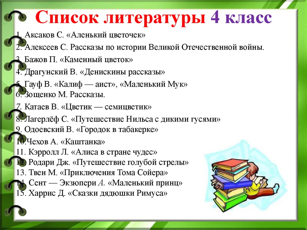 Примерный список литературы для летнего чтения в 11 классе (с 10 на 11 класс)