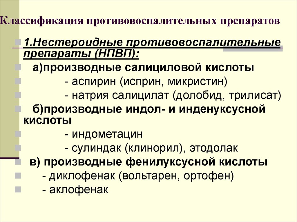 Группы противовоспалительных средств