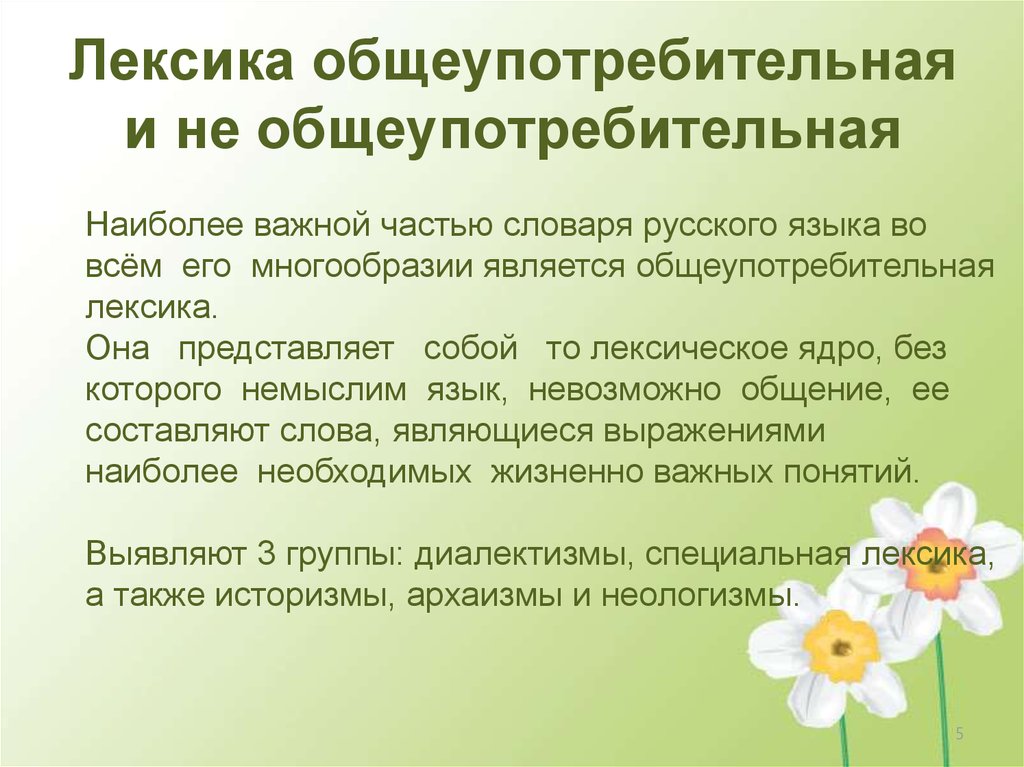 Лексика общеупотребительная и не общеупотребительная