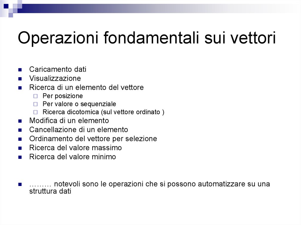 Operazioni fondamentali sui vettori