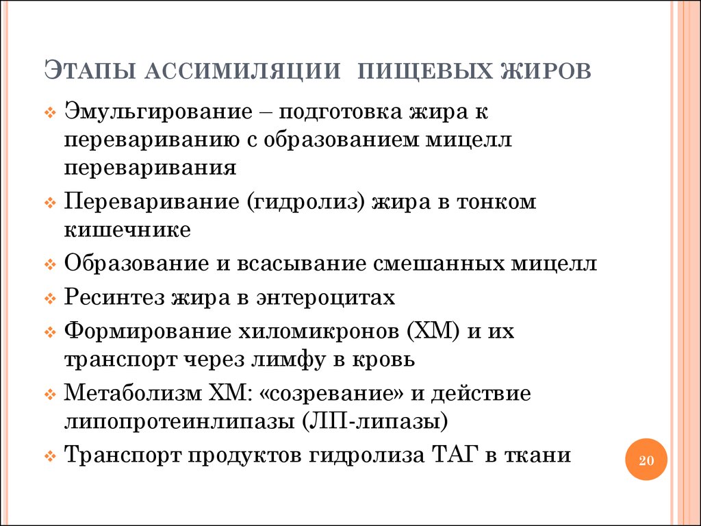 Начальные продукты процесса. Схема ассимиляции пищевых жиров. Схема этапов ассимиляции пищевых жиров. Этапы ассимиляции пищевых липидов в организме. Последовательность этапов ассимиляции пищевого жира.