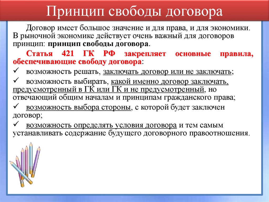 Принцип свободы договора в гражданском праве презентация