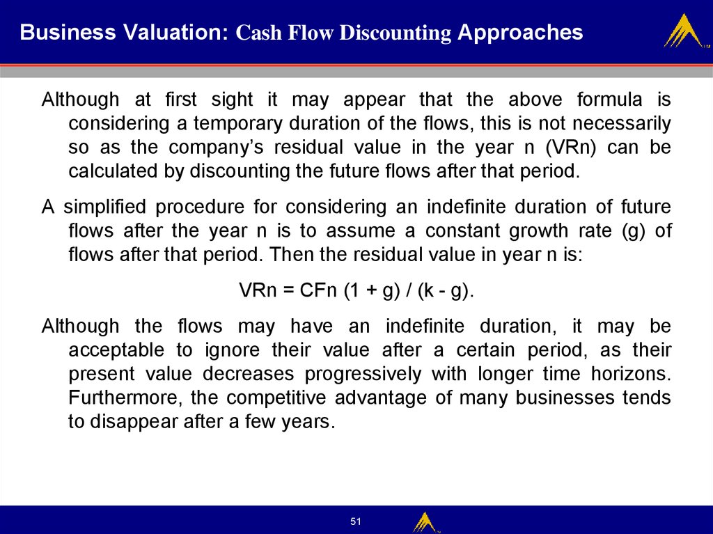 Business Valuation: Cash Flow Discounting Approaches
