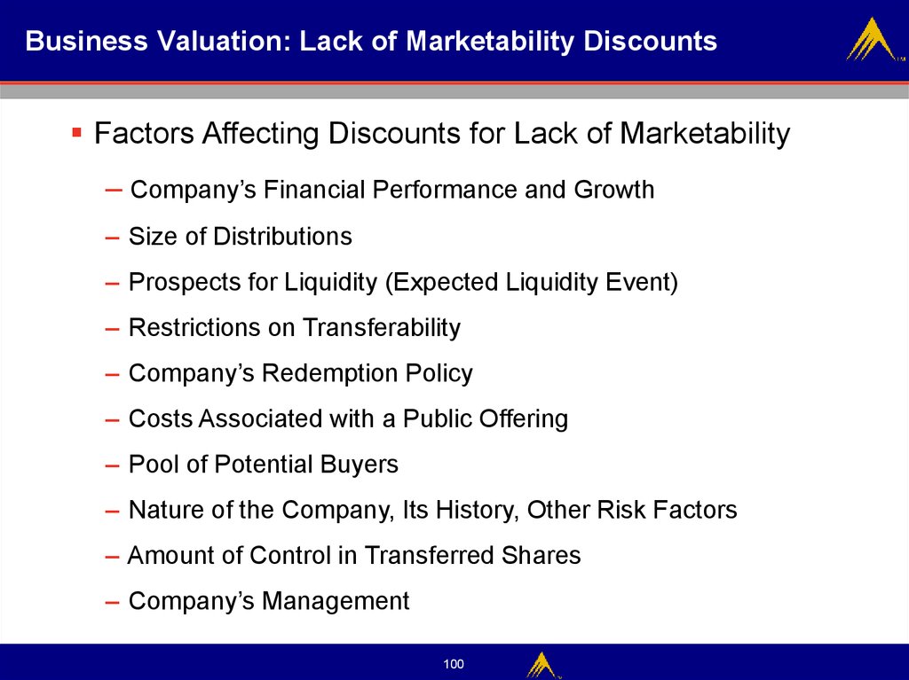 Business Valuation: Lack of Marketability Discounts
