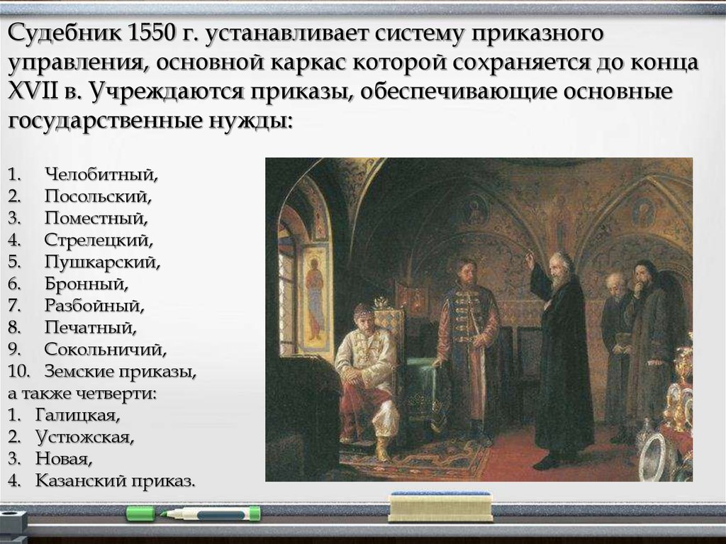 Чем согласно данному отрывку занимался челобитный приказ. Судебник 1550 приказы. Приказы на Руси. Формирование приказной системы при Иване Грозном. Система приказов при Иване Грозном.