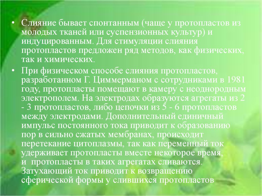 Вместе некоторый. Метод слияния протопластов. Слияние изолированных протопластов. Физический способ слияния протопластов. Способы слияния растительных протопластов.