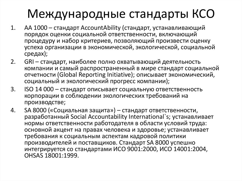 Международный стандарт это. Международные стандарты КСО кратко. Стандарты корпоративной социальной ответственности. Основные принципы КСО компании. Международные стандарты корпоративной социальной ответственности.