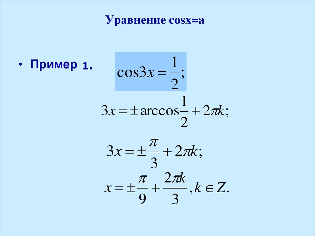 Презентация уравнение cosx a