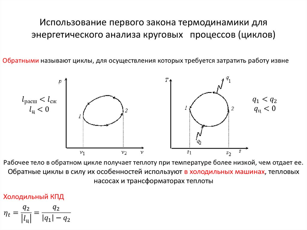 Использование первого закона термодинамики для энергетического анализа круговых   процессов (циклов)