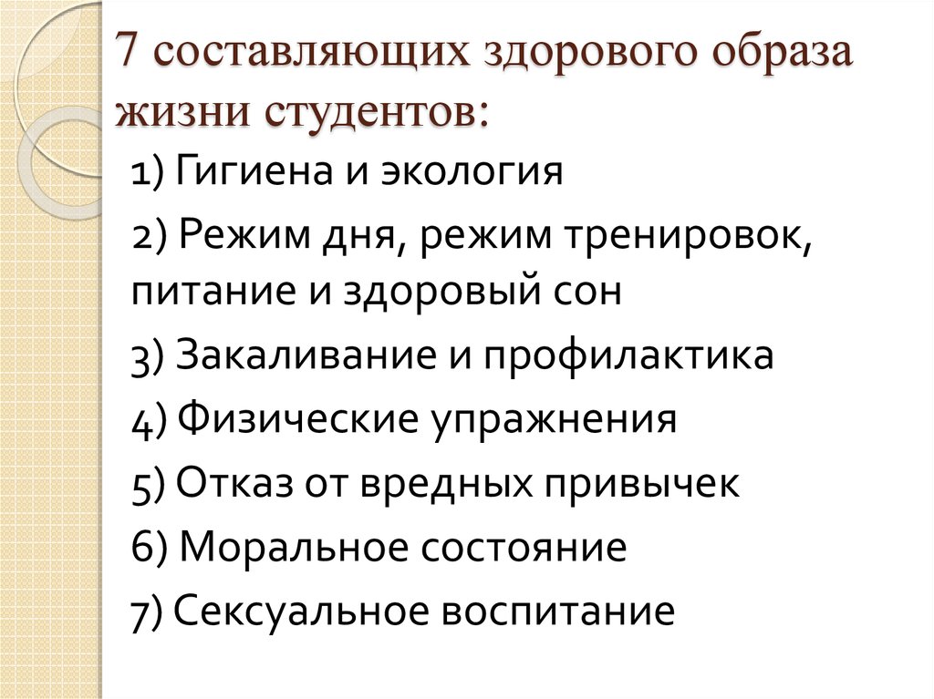 Характеристика зож. Здоровый образ жизни студента. Составляющие здорового образа жизни студента. Составляющие ЗОЖ студента. Основы здорового образа жизни студента кратко.