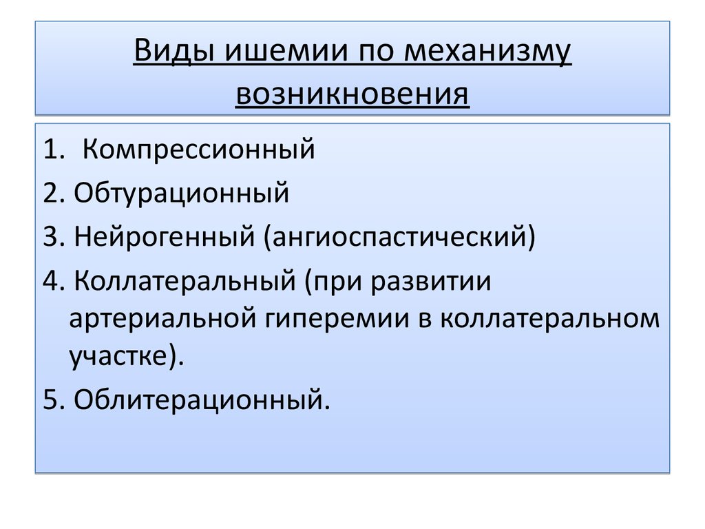 Причины механизмы. Виды ишемии. Ишемия причины механизмы развития. Механизм возникновения ишемии. Ишемия определение виды характеристика.