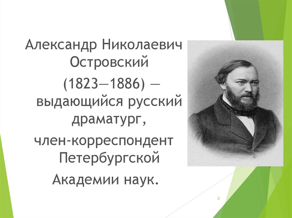 Родоначальник русской драматургии. А.Н Островский (1823-1886).