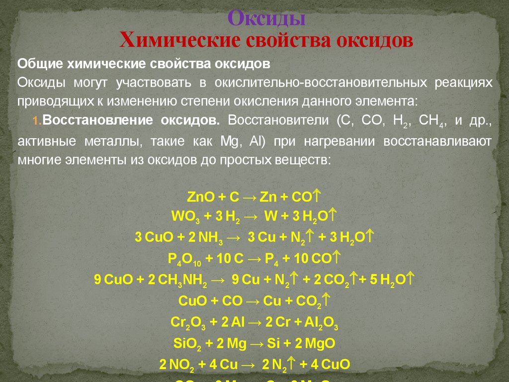 Оксиды Химические свойства оксидов