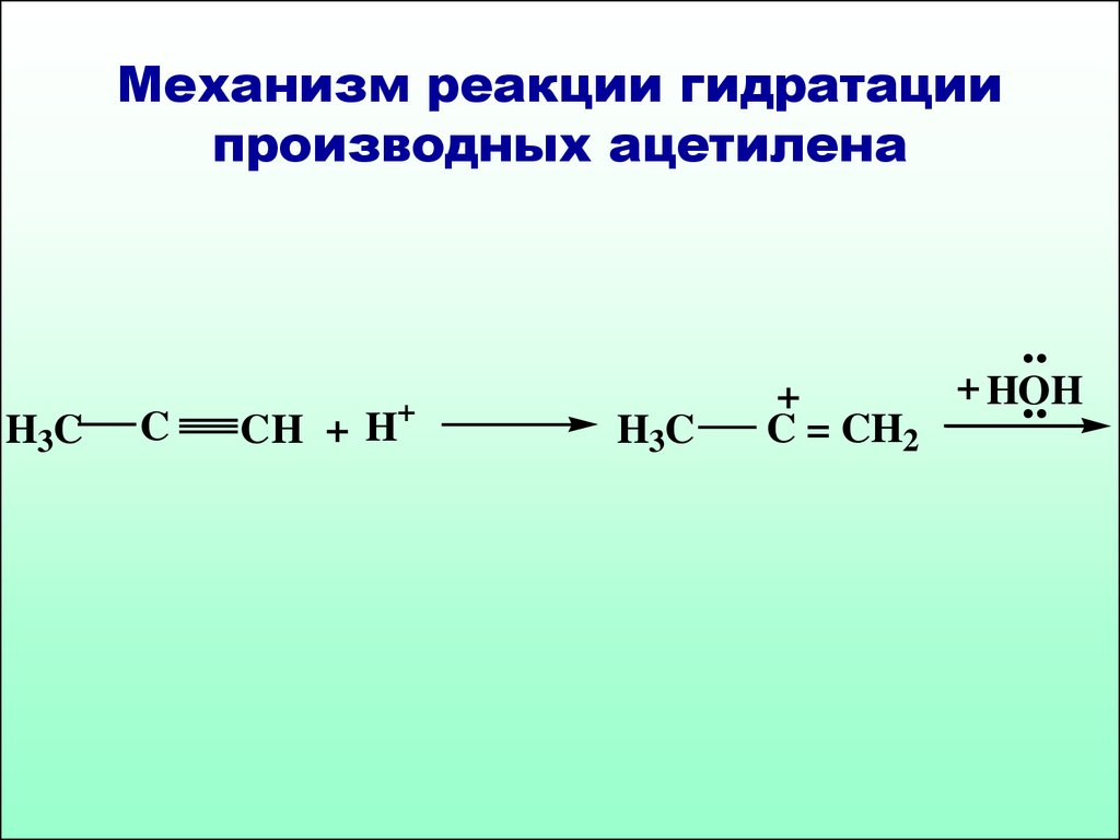 Механизм реакции гидратации производных ацетилена  