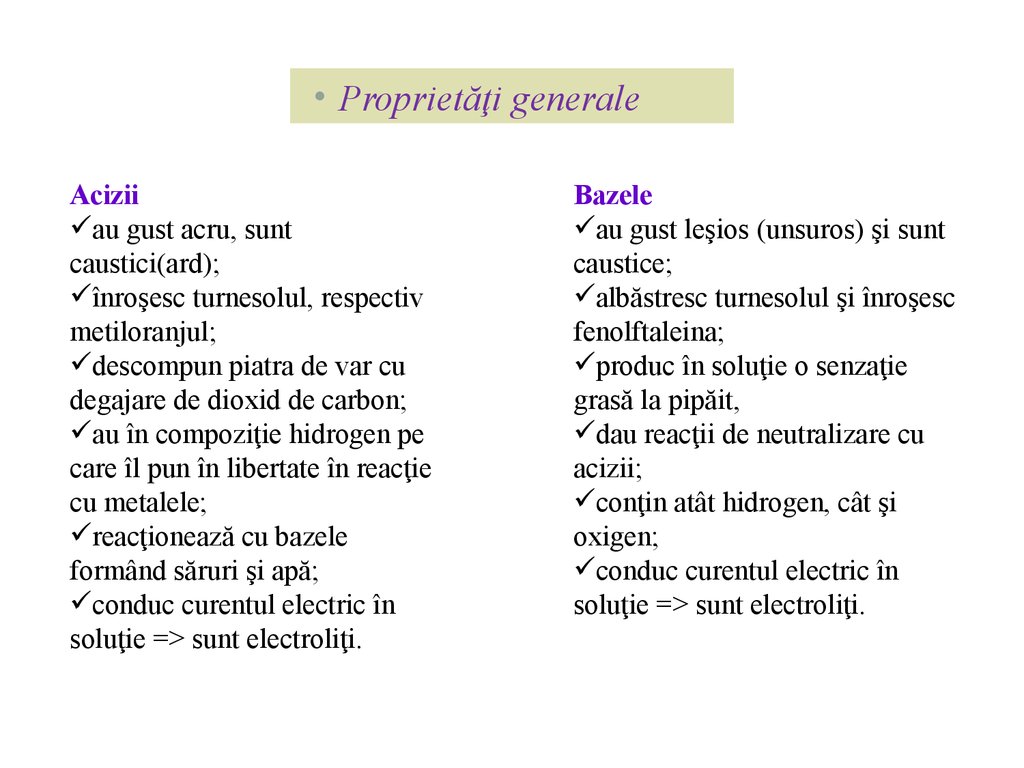 Acizi, baze, oxizi, săruri. Caracteristica generală, proprietă ți