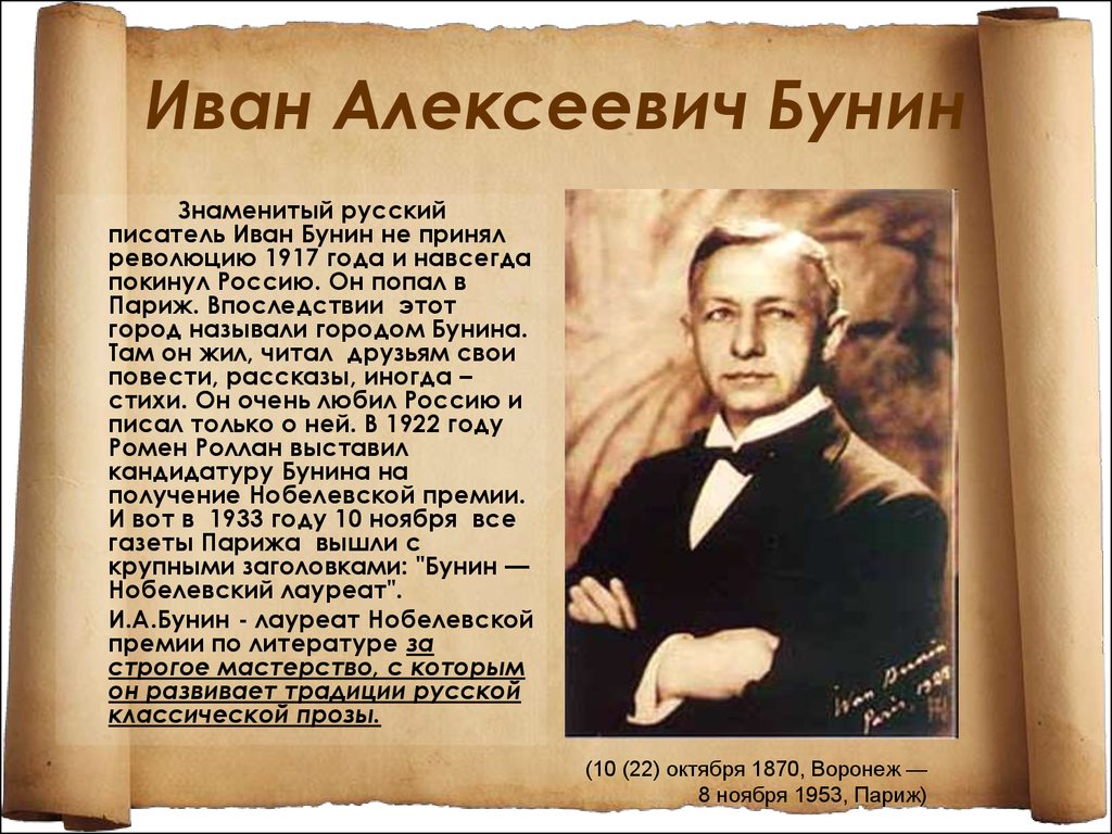 Иван алексеевич бунин презентация