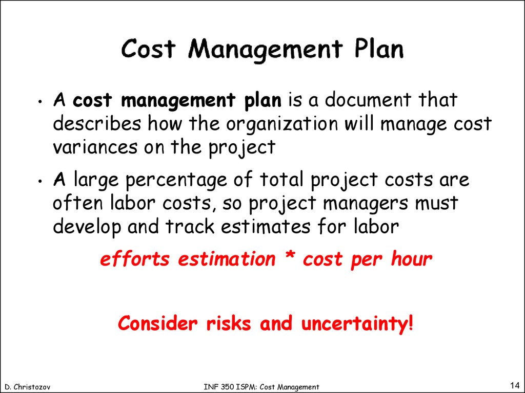 Cost Management Plan