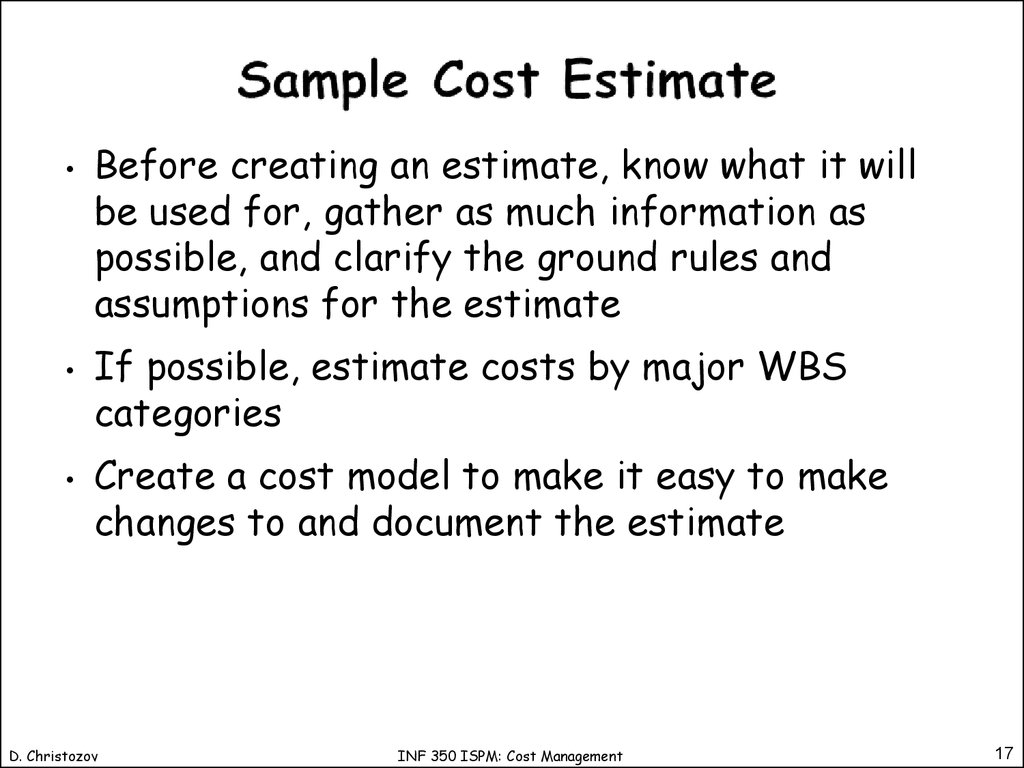 Sample Cost Estimate