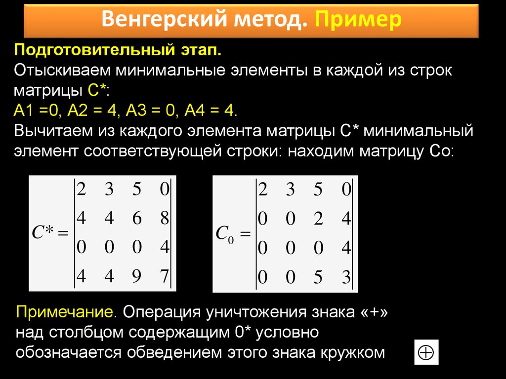 Элементы первой строки матрицы. Венгерский алгоритм. Вычитание строк в матрице. Транспортная матрица пример. Венгерский метод пример.